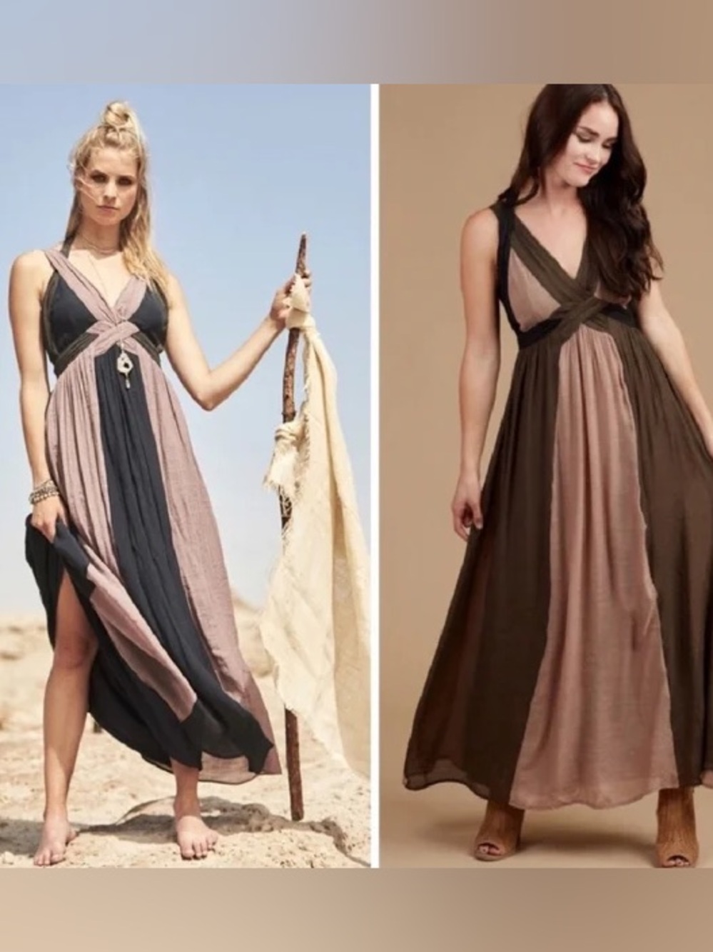 Altar'd State Grecian Goddess Maxi color block halter Dress Small